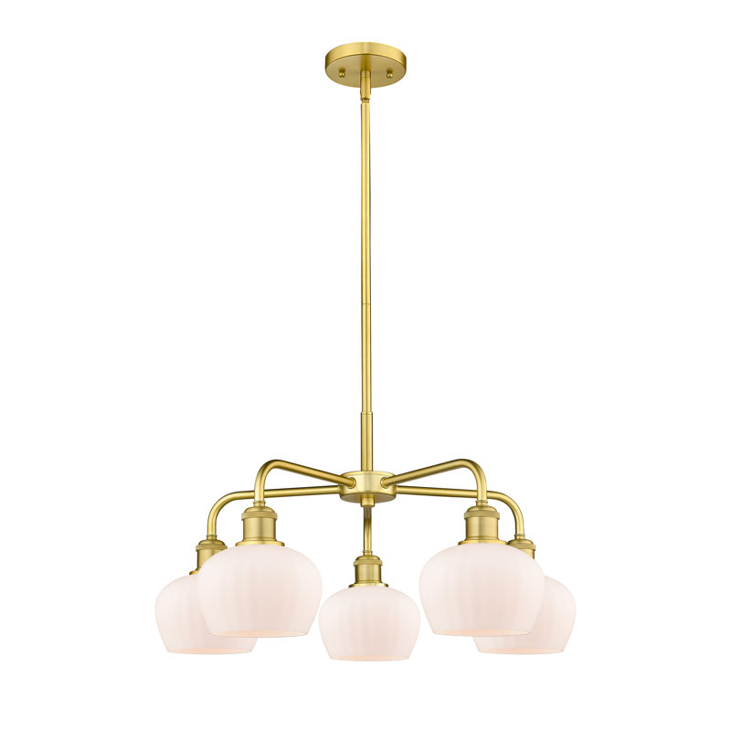 Lustre bol 5 lumières Calnie, Blanc mat, Or satiné