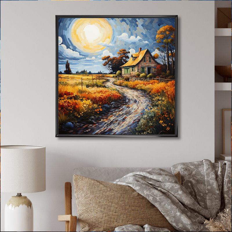 Farmhouse Timeless Abode Pointillism - Countryside Wall Art Living Room, H 16 po x l 16 po x P 1 po, Cadre flottant noir