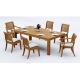 6 Seats 7 Pcs Grade-A Teak Wood Dining Set: 86" Canberra Rectangle Table And 6 Arbor Stacking Chairs (2 Arm & 4 Armless Chairs) #11AB1902