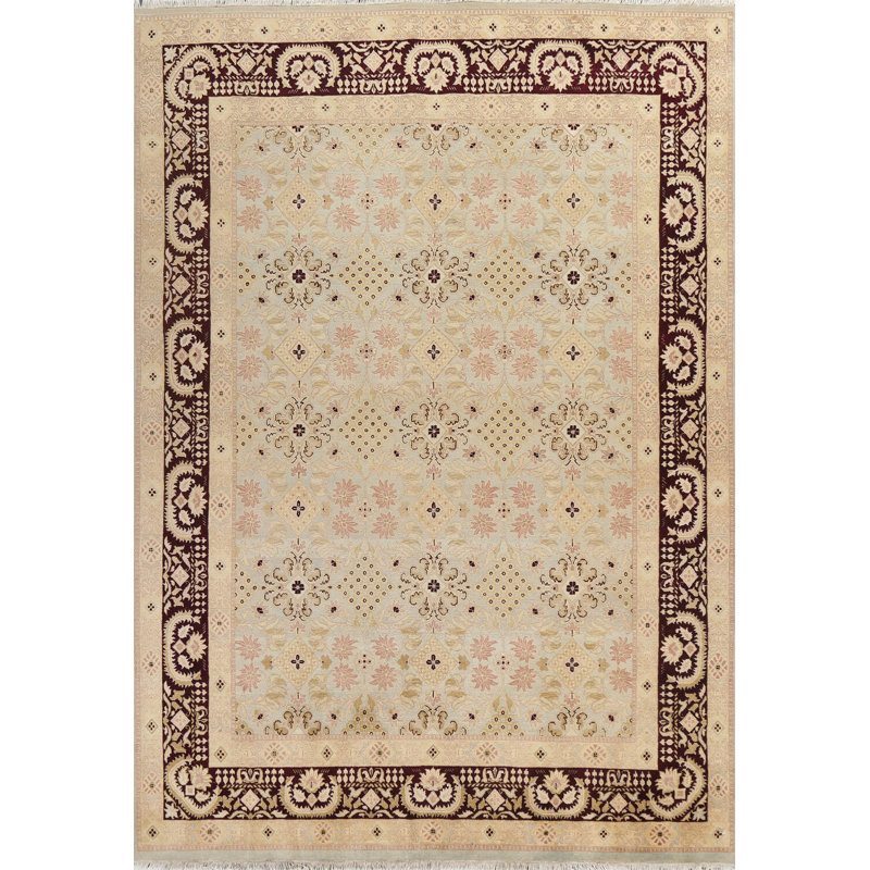 Tapis oriental Agra à teinture végétale noué à la main 8 pi 1 po x 10 pi 4 po