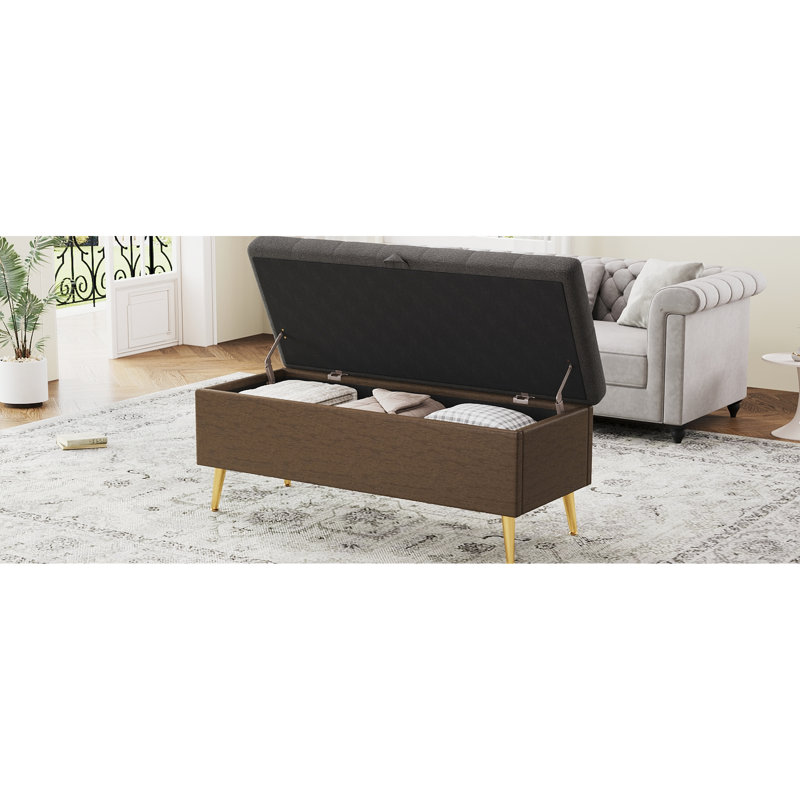Banc multifonctionnel moderne gris avec pieds en métal doré et design pour le salon de style américain, Gris