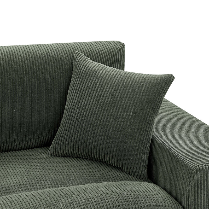 Corduroy Upholstered Symmetrical Modular Sectional, Dark Green