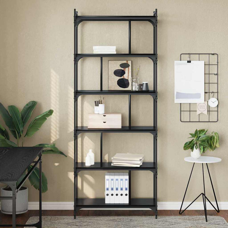 Bookcase Office Tier Book Shelf Rack Storage Cabinet Engineered Wood, Black Oak