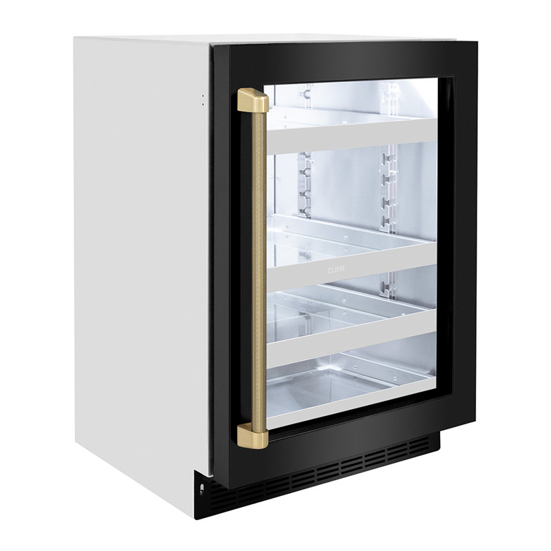 ZLINE Autograph 24 in. Touchstone Beverage Fridge with Black Steel Door and Bronze Helix Handle, Champagne Bronze