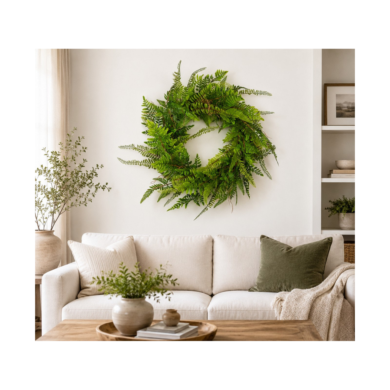 24" Artificial Real Touch Spring Summer Bohemian Fern Greenery Wreath For Front Door