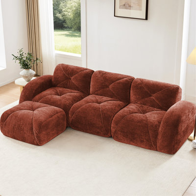 Canapé 3 places sans dossier en velours doux rouge-brun, design élégant, mousse haute densité 32D, antidérapant et facile à déplacer, idéal pour les salons familiaux.