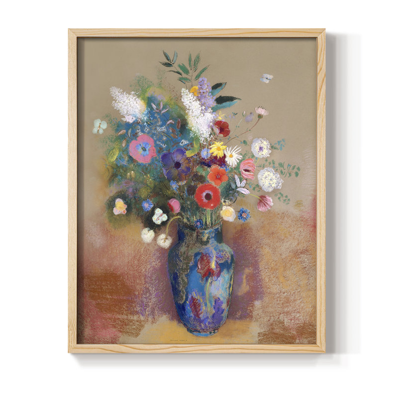 Bouquet de fleurs, reproduction encadrée - bois massif, H 21 po x l 17 po, Naturel