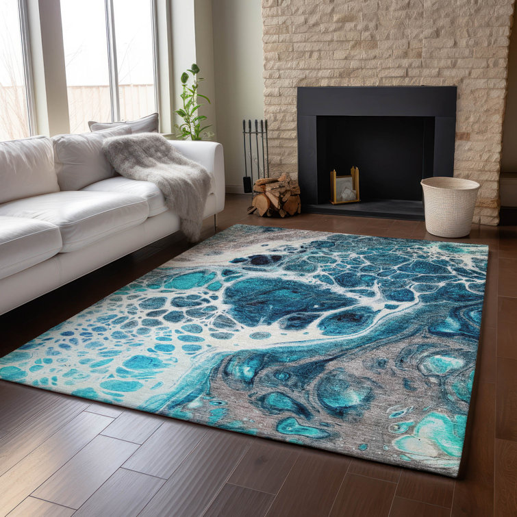 Premium Machine Washable Prisco Teal Rug