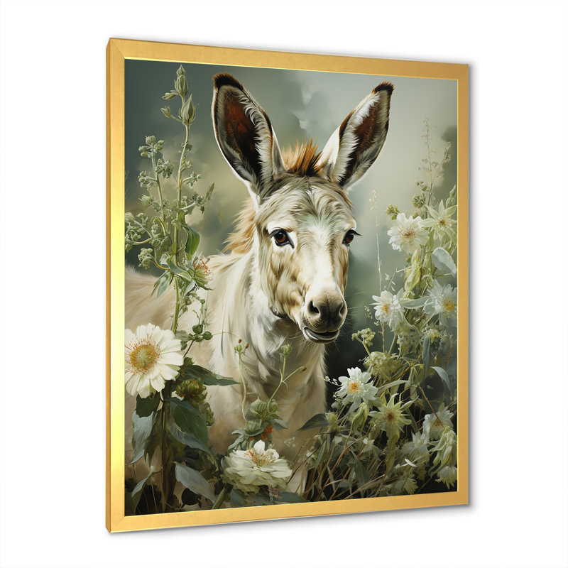 «Farmhouse Donkey In Field VI», art mural âne, Encadrement doré, H 32 po x l 16 po x P 1 po