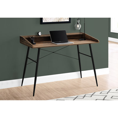 Bureau d'ordinateur de 48 po, bureau stratifié brun avec bacs de rangement, pieds en métal noir, bureau au look moderne pour l'espace, l 48 po, stratifié, métal, unité contemporaine