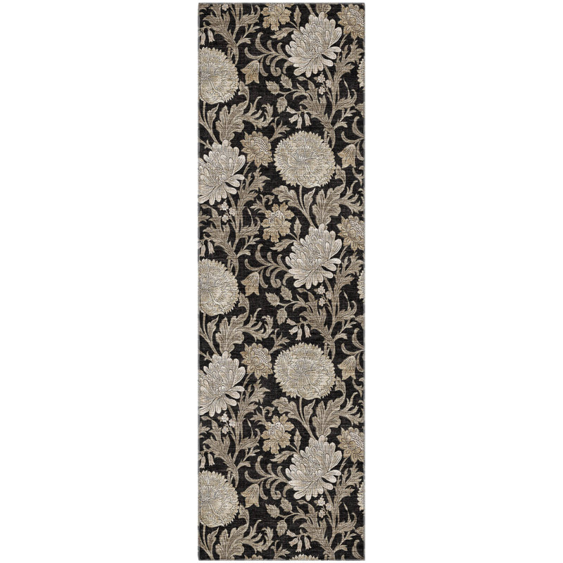 Premium Machine Washable Prisco Black Rug, Runner 2'3" x 7'6"