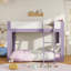 Lit simple superposé simple, lit superposé convertible en bois avec échelle réversible et garde-corps, mauve et blanc-133682881-133682882