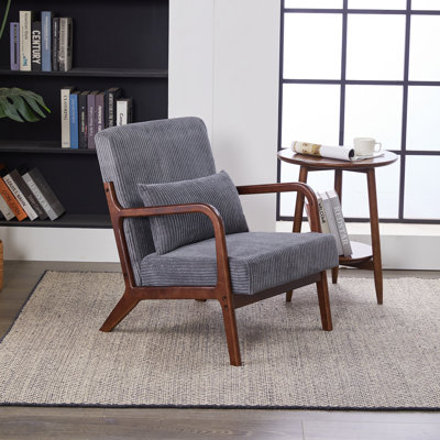 Chaise d'appoint Mid-Century Modern - Fauteuil rembourré en bois massif avec coussin pour salon, chambre à coucher, balcon