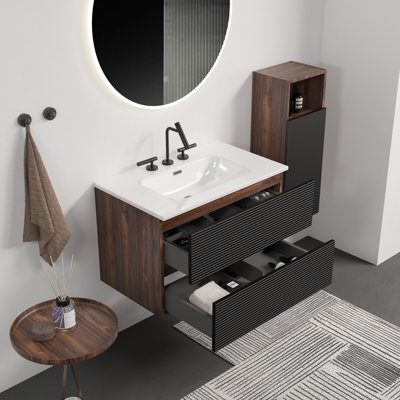 Meuble-lavabo moderne peu encombrant avec lavabo en céramique, structure en MDF pour salle de bain familiale