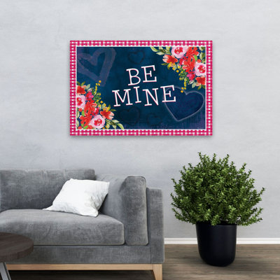 Be Mine - citation contemporaine «Be Mine» sur fond bleu marine, art des fleurs de la Saint-Valentin