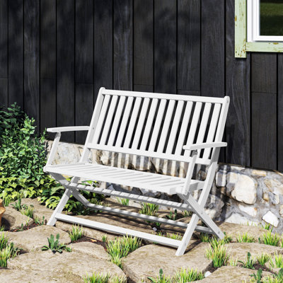 Winston Porter Wood Outdoor Bench, 2-Person Foldable Patio Acacia Wood Garden Bench with Backrest and Armrests for Garden, Porch, Park, Balcony, Teak