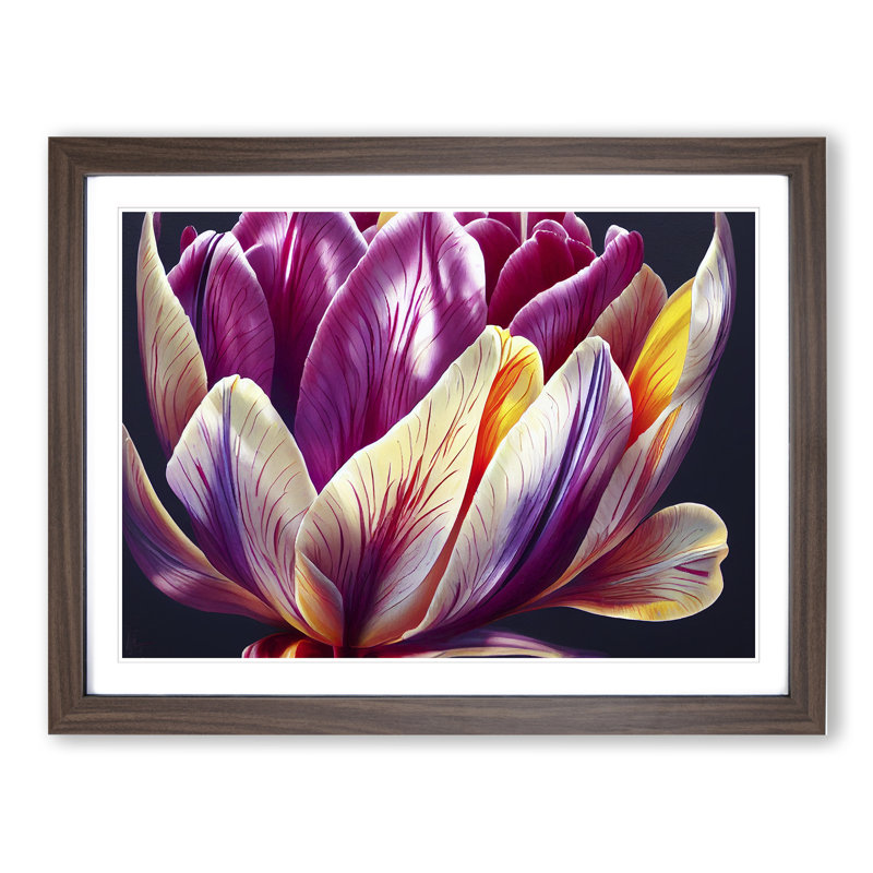 Beaming Flower - Single Picture Frame Print, 34cm H x 46cm W x 2cm D, Walnut