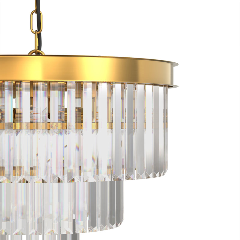 Lustre 12 niveaux à intensité variable en cristal, Doré