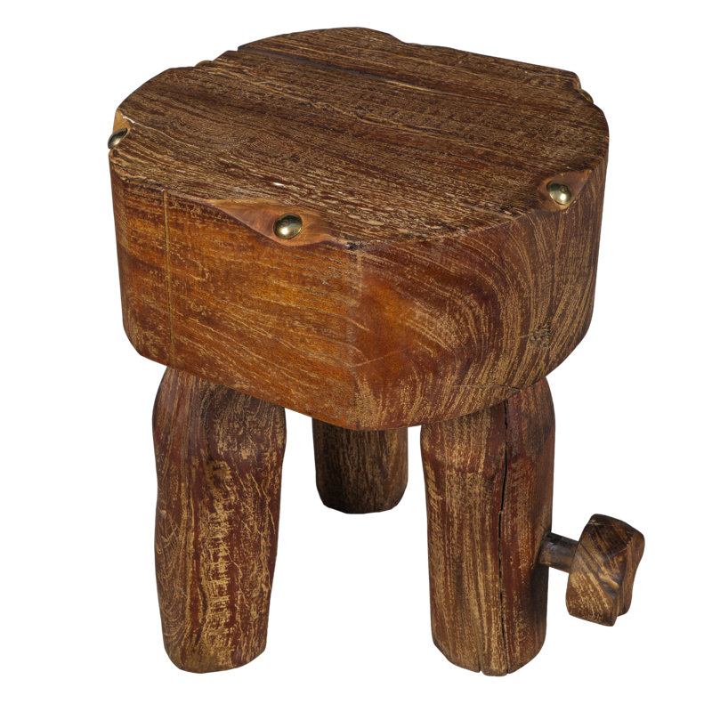 Nob Stool ~ A fusion of industrial heritage and rustic craftsmanship, this 100% reclaimed wood stool, with its hand-forged metal accents and sculpted form, exudes both character and utility.