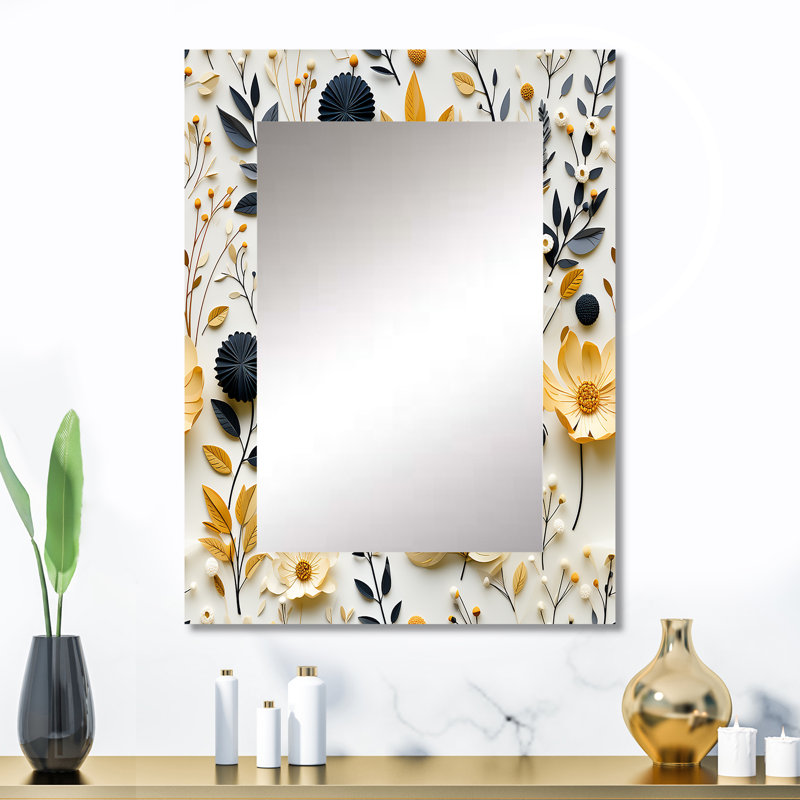 Motif de fougère nomade urbaine Pender beige - miroir mural floral, 32 po x 24 po