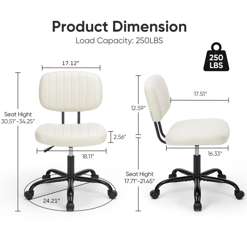 Chaise de travail en similicuir, chaise de bureau compacte sans accoudoirs, chaise de dessinateur ergonomique rembourrée et pivotante
