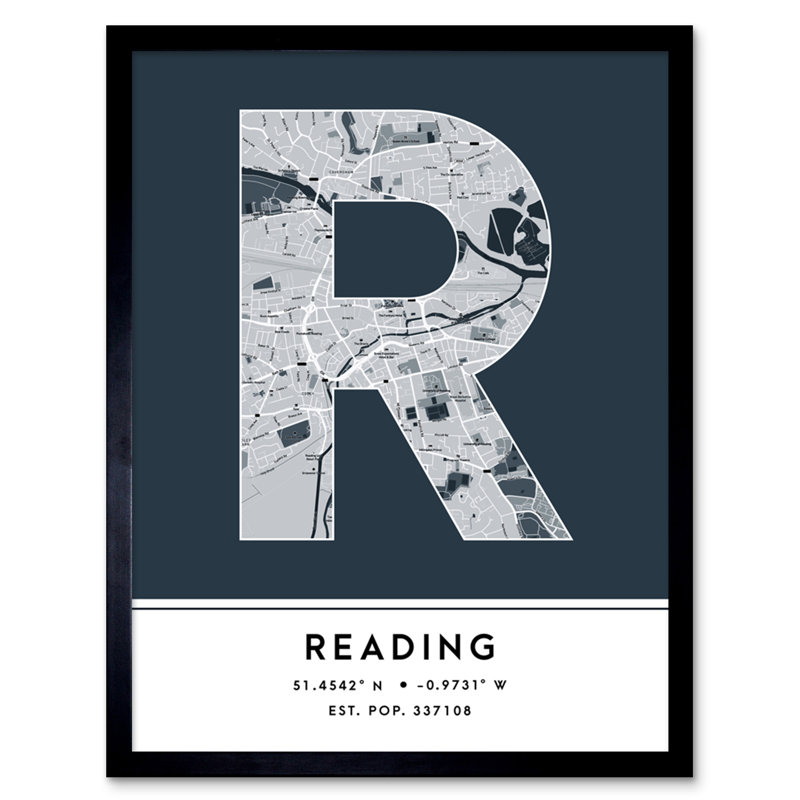 Reading England United Kingdom City Map Navy - Single Picture Frame Typography