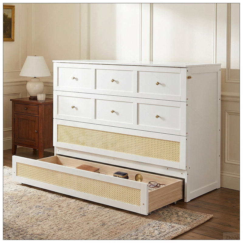 Grand lit escamotable avec grands tiroirs, Blanc