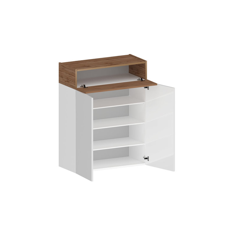16 Pair Shoe Storage Cabinet, White/Brown Wood