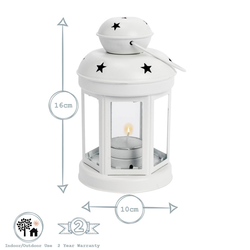 Nicola Spring - Metal Hanging Tealight Lanterns, White, 16" H x 10" W x 10" D, 6