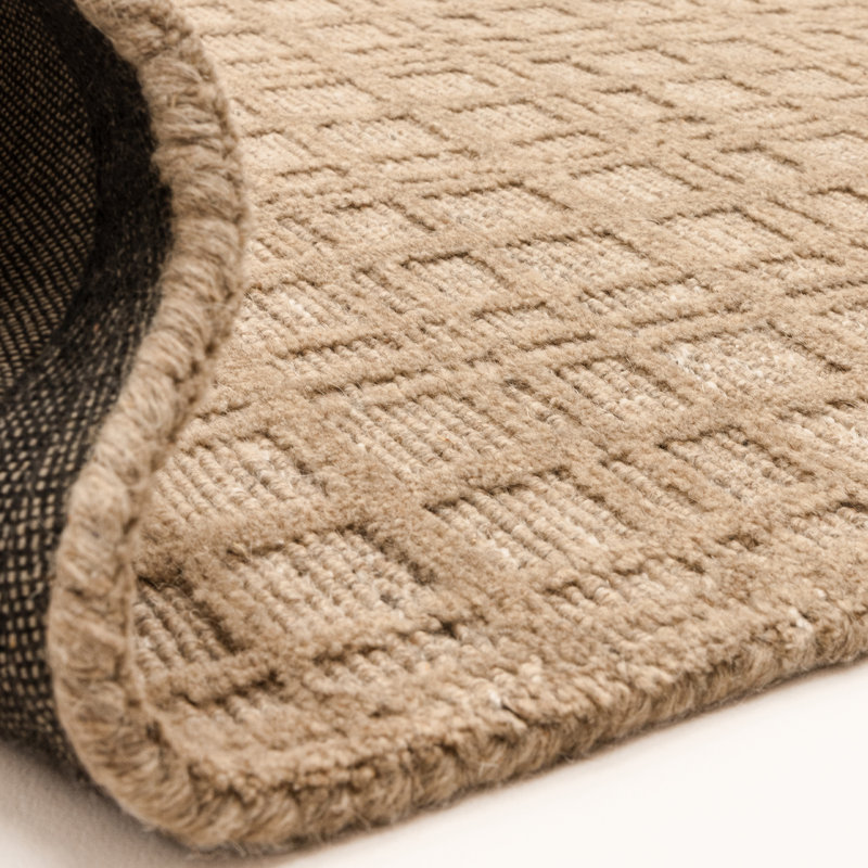Beltsville Chequered Wool Hand Woven Area Rug, Rectangle 160 x 230 cm, Beige