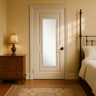 Miroir de porte en bois non biseauté, cadre argenté Rachel - miroir pleine longueur, miroir mural