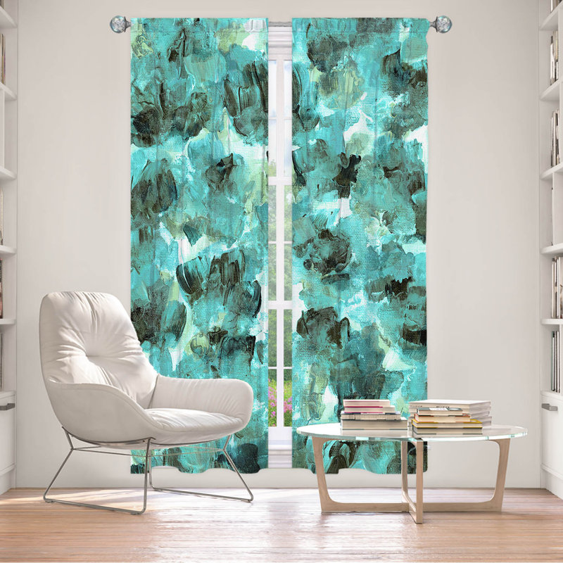 Rideau en polyester, L 20 po x L 82 po, Vert / bleu