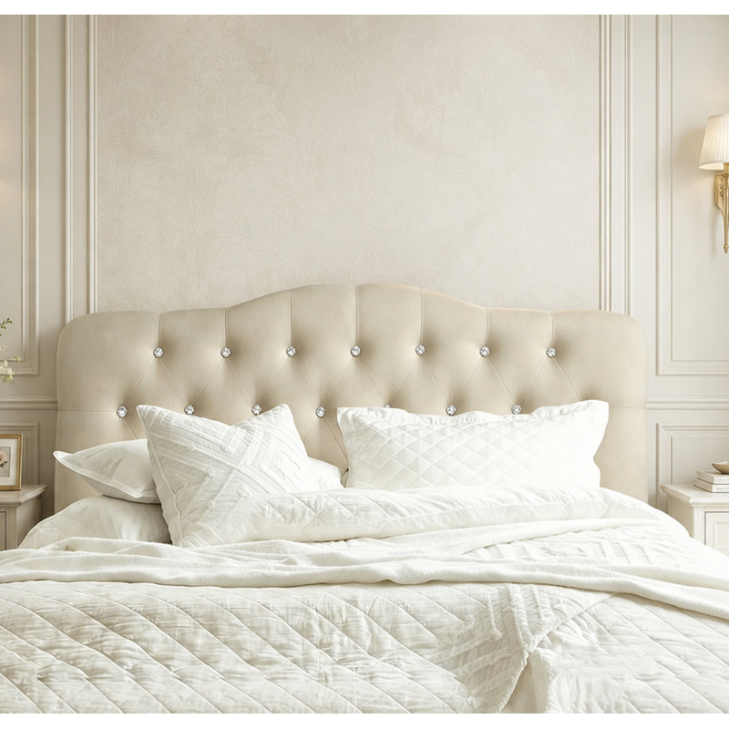 Tête de lit tapissier à boutons en lin, structure à hauteur réglable - conception de lit capitonné moderne pour toute chambre à coucher