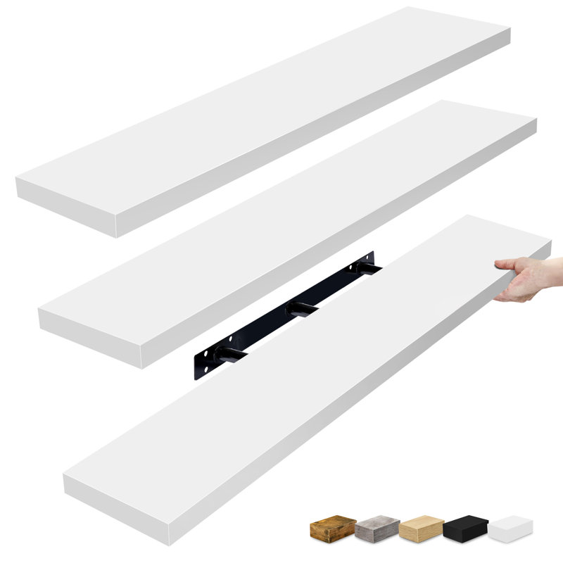 Sorbus Floating Shelves for Wall - Set of 3 Extra Long Floating Shelves for Bedroom, Kitchen, Living Room, Bathroom Shelves, Farmhouse Home Decor - Wall Mounted Floating Shelves - Extra Large, White