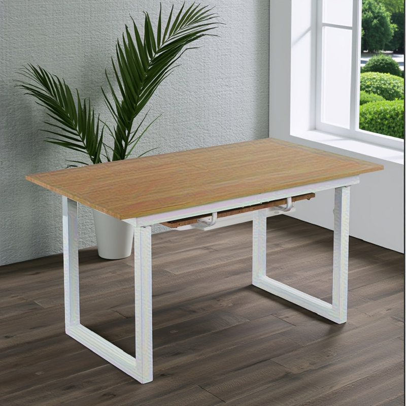 Table de salle à manger extensible, Blanc, Chêne clair, H 29,13 po x l 70,86 po x P 31,49 po
