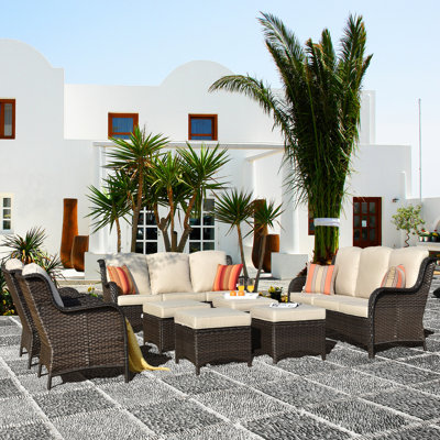 Lovall 8 Piece Rattan Sofa Seating Group with Cushions by Ebern Designs