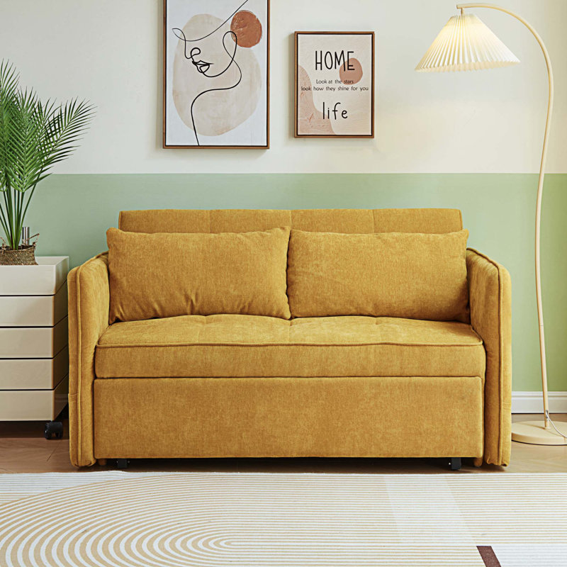 Canapé-lit tapissier de 53,5 po Luciele, Tissu jaune