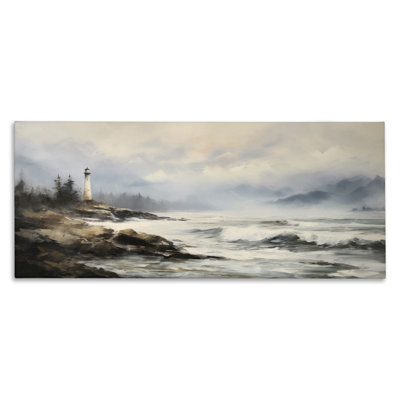 Art mural sur toile Coastal Lighthouse Waves par Petal Prints Design