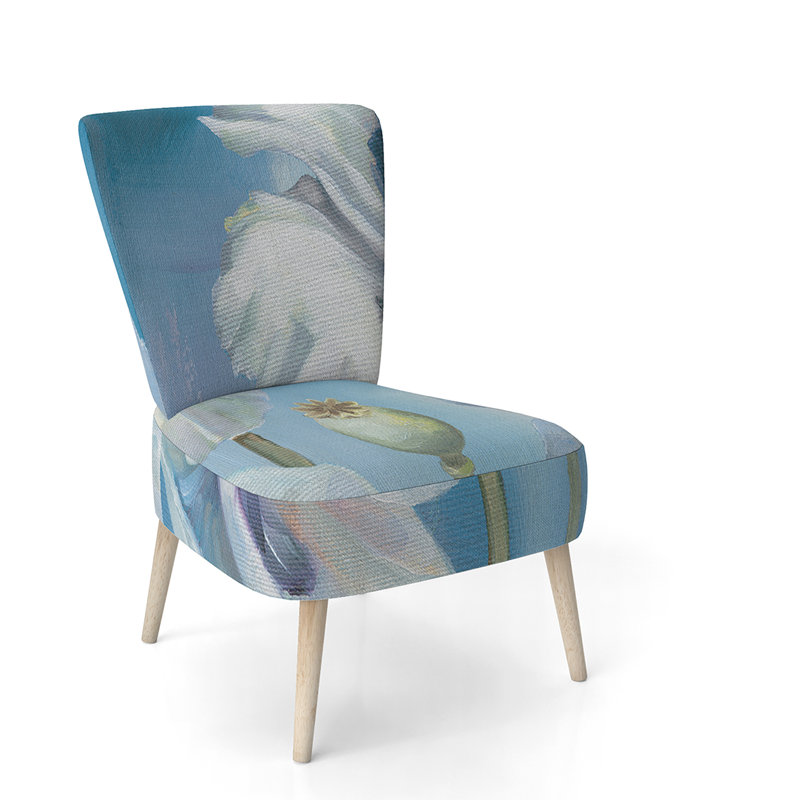 Upholstered Floral Side Chair - Modern floral Accent Chair, Floral White/Blue Polyester Blend