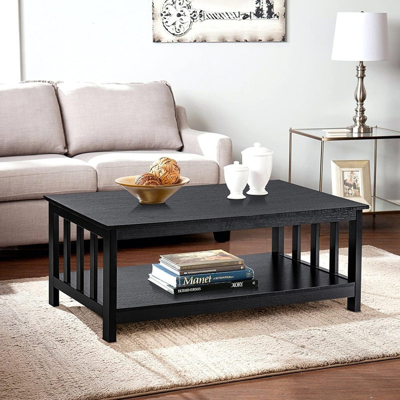 Table basse Mission avec tablette de rangement, finition en bois noir, 40 po
