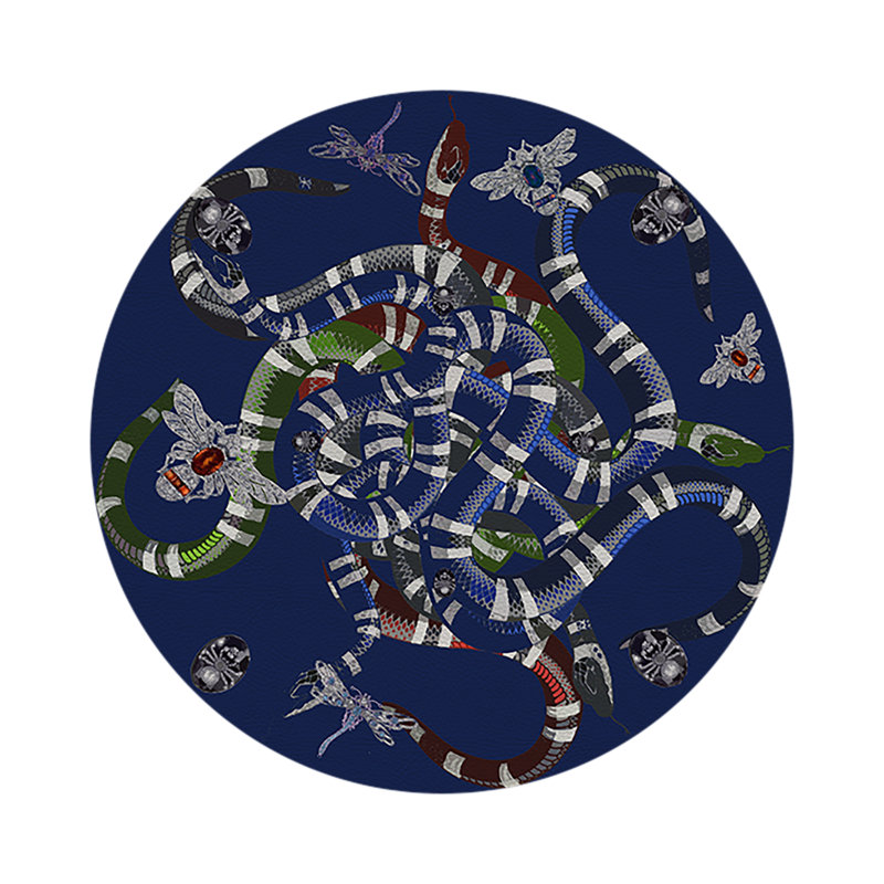 Ouroboros Vegan Leather Round Beaded Placemat, Blue