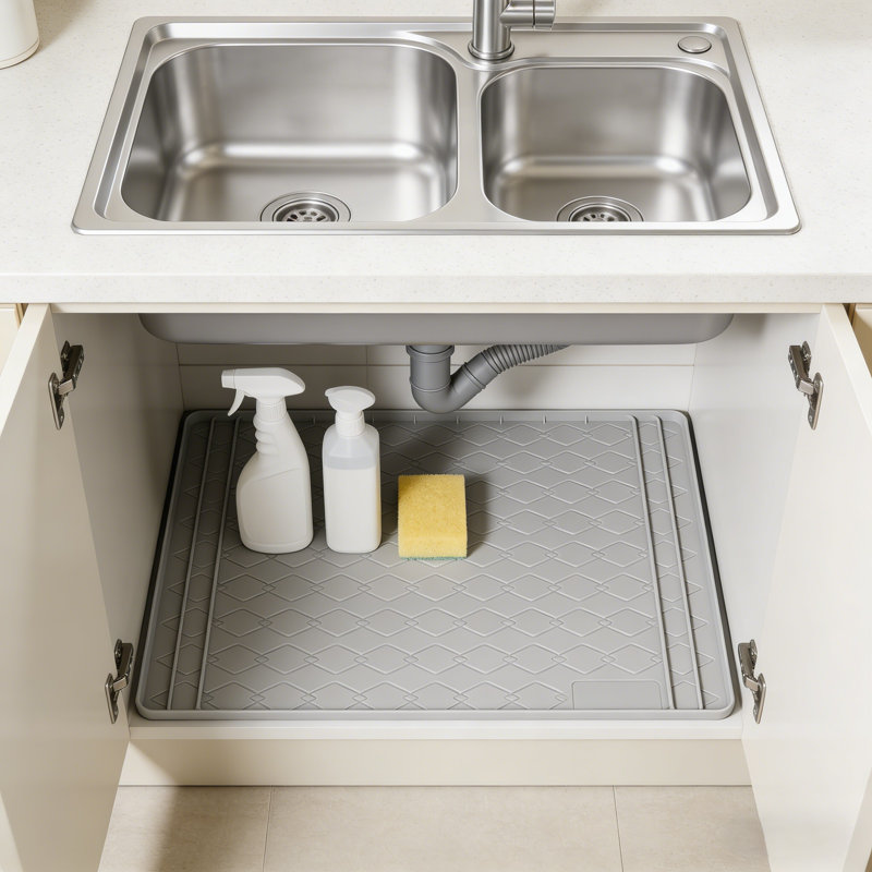 Under Sink Mat, Flexible Silicone Cabinet Protector for Kitchen Counter & Bathroom