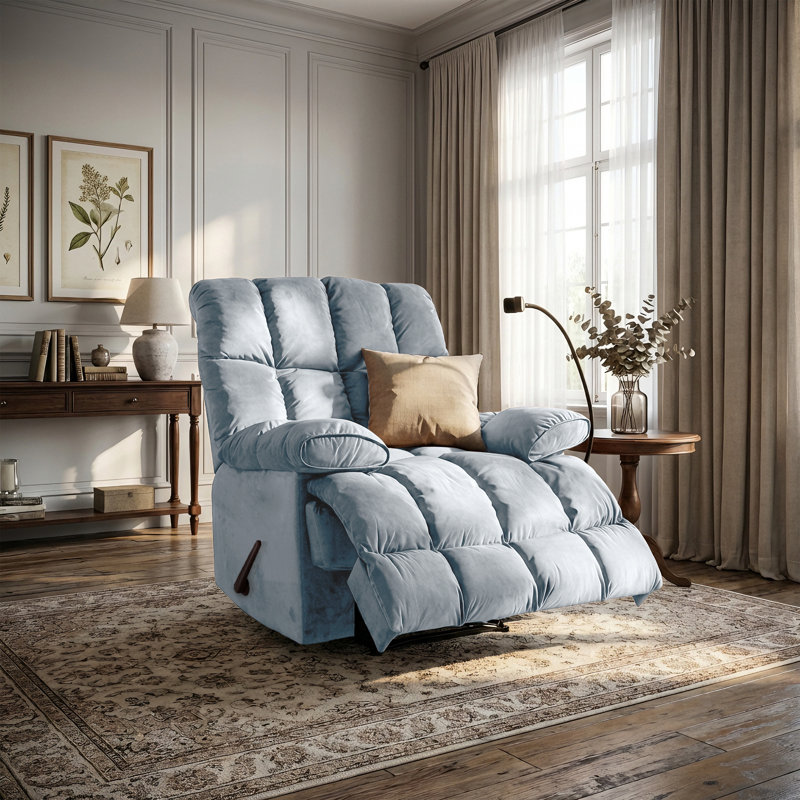 40.55'' Wide Oversized Recliner, Manual Recliner Adults Soft Overstuffed Arms And Back,Velvet Recliner Chair,BigRecliner Chairs for Adults 400LBS, Extra Wide Recliners, Large Recliner Chair for Living Room, Bedroom (set Of 2)-Blue