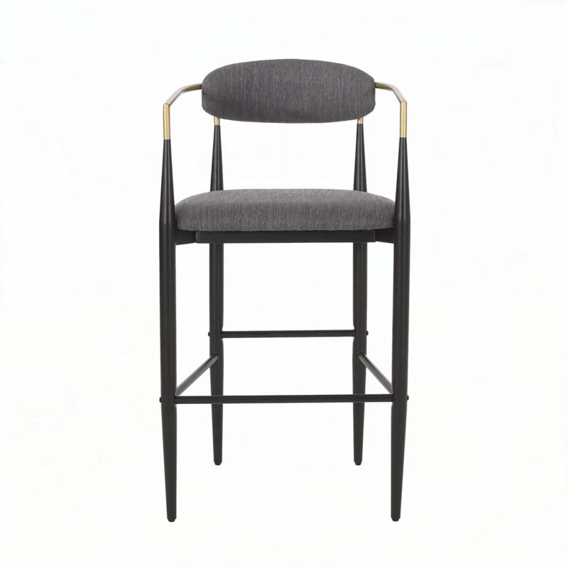 Counter Height Upholstered Bar Stools with Back for Kitchen Island, Black, Fabric-Gray