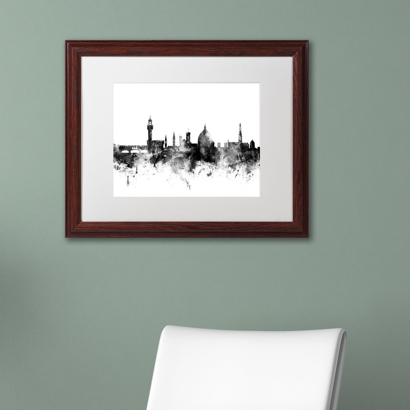 « florence italie horizon b&w », reproduction d’impression sur toile encadrée, H 11 po x l 14 po x P 0,5 po, Cadre noir