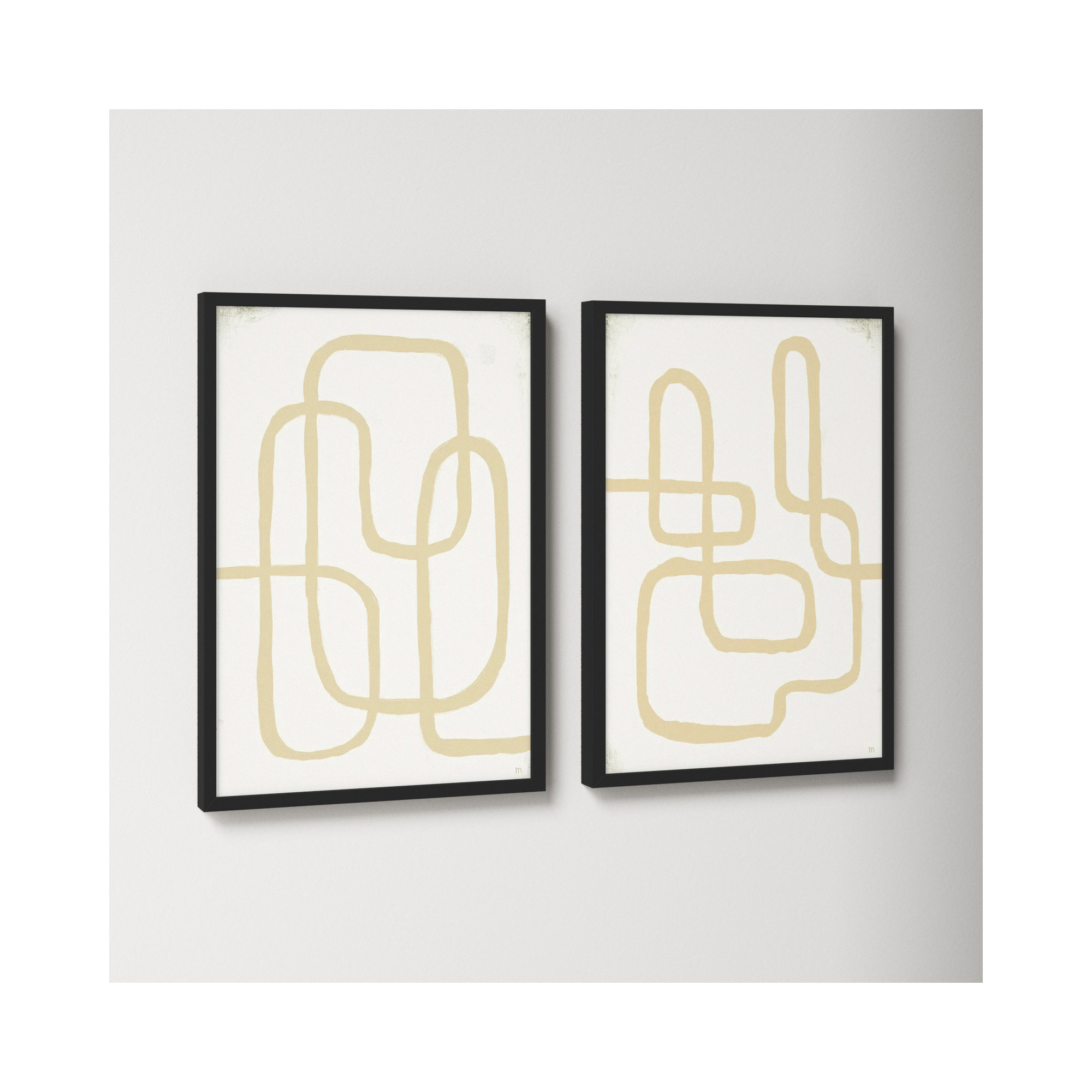 Line Works In White by StudioM, 20" H x 28" W x 1.25" D, Black Framed Paper