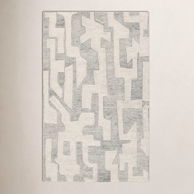 Gray Cream Hand-Tufted Abstract Rug