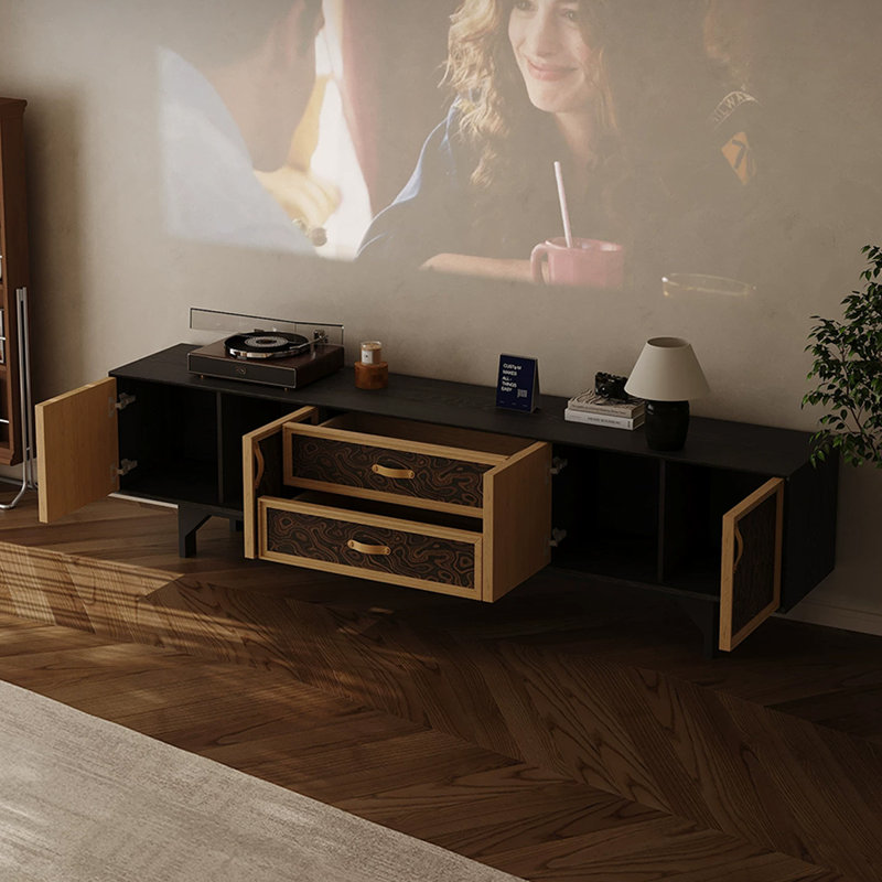 Meuble télé rétro en bois manufacturé noir