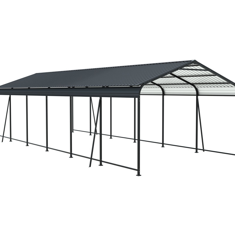 12 X 32 Ft Heavy Duty Carport With Galvanized Steel Roof And Frame, 4 Fixed Inclined Square Tube Supports For Cars, Trucks, Boats , Spacious Outdoor Storage, Bbq Shelter, Gathering Place, Rust, ,