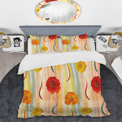 Jaune et orange rayé grunge - ensemble de housse de couette abstrait - polyester microfibre